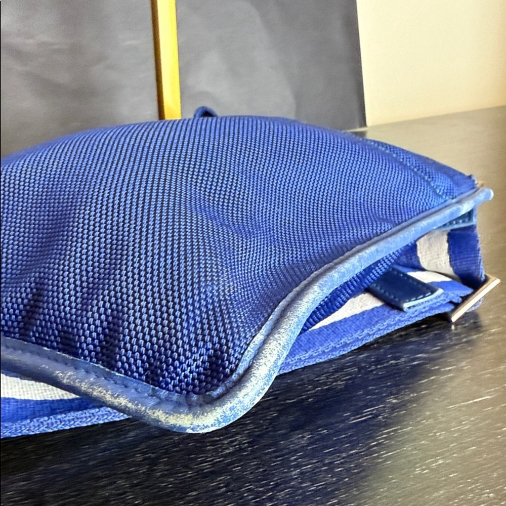 Bally Blue Nylon Canvas Leather Flat Crossbody Messenger Bag Blue White - Picture 7 of 9